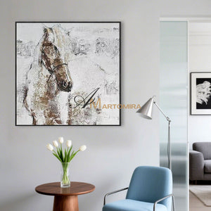 Horse Wall Art | Horse Paintings On Canvas  | Brown And Beige Wall Art | Abstract Wall Art #MF068