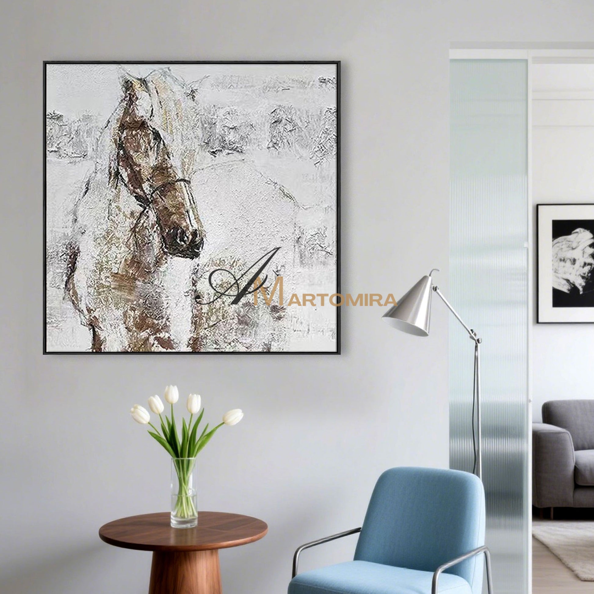 Horse Wall Art | Horse Paintings On Canvas  | Brown And Beige Wall Art | Abstract Wall Art #MF068