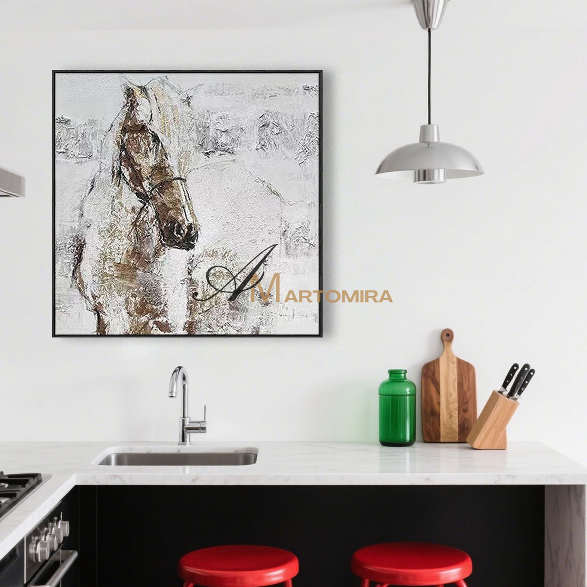 Horse Wall Art | Horse Paintings On Canvas  | Brown And Beige Wall Art | Abstract Wall Art #MF068