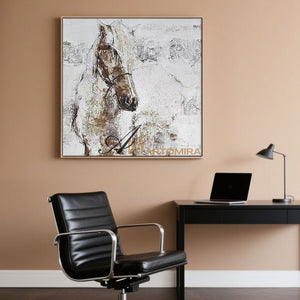 Horse Wall Art | Horse Paintings On Canvas  | Brown And Beige Wall Art | Abstract Wall Art #MF068