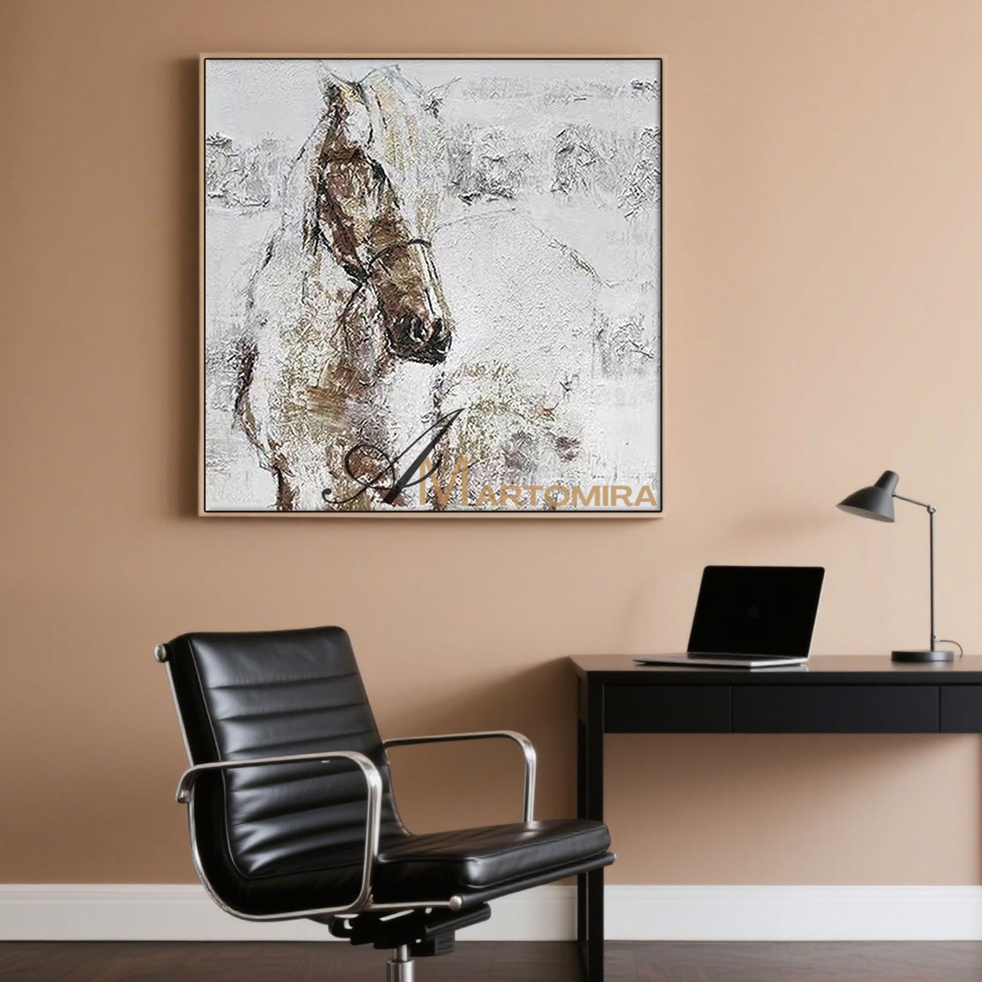 Horse Wall Art | Horse Paintings On Canvas  | Brown And Beige Wall Art | Abstract Wall Art #MF068