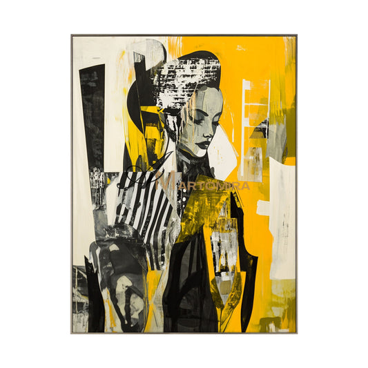Abstract Wall Art | Yellow Wall Art | Painting Art Woman | Large Canvas Wall Art #AP016