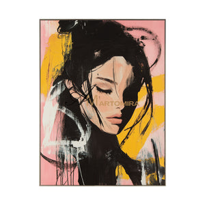 Abstract Portrait | Pink And Black Wall Art | Beautiful Woman Painting | Large Wall Art #AP017