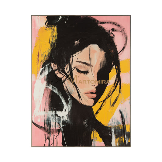 Abstract Portrait | Pink And Black Wall Art | Beautiful Woman Painting | Large Wall Art #AP017