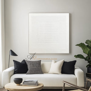 Wabi-Sabi Minimalist White Textured Painting | Modern Geometric Line Canvas | Serene Abstract Wall Art | Minimal Home Decor