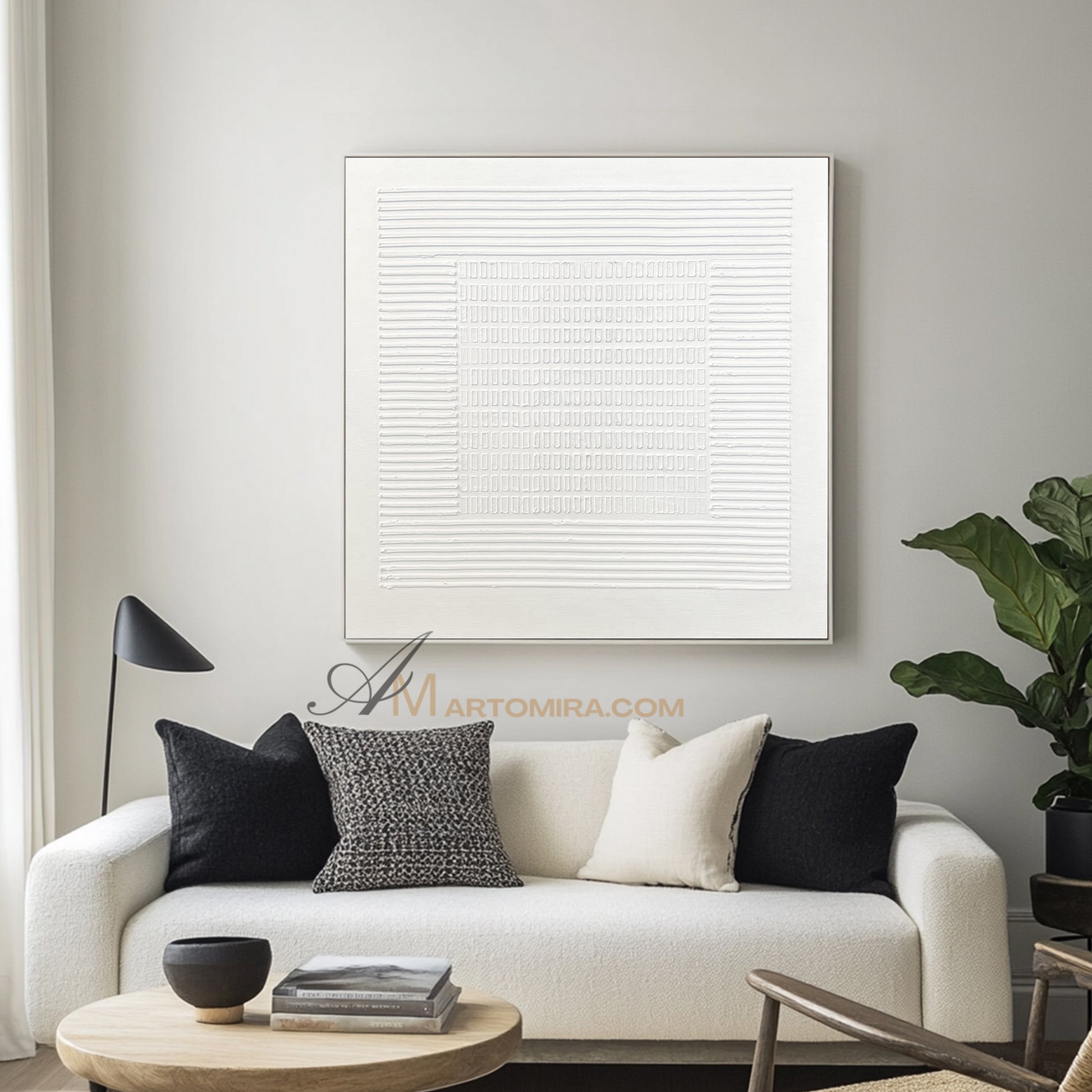 Wabi-Sabi Minimalist White Textured Painting | Modern Geometric Line Canvas | Serene Abstract Wall Art | Minimal Home Decor