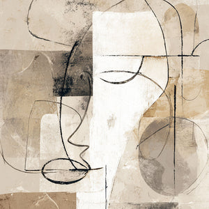 Modern Abstract Neutral Geometry & Lines Textured Canvas Wall Art Beige White Brown Black Subtle Line Drawings Soft Block Shapes Minimalist Home Decor for Living Room Bedroom Office Dining Room Hallway