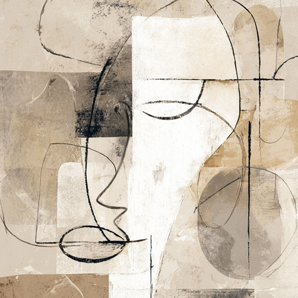 Modern Abstract Neutral Geometry & Lines Textured Canvas Wall Art Beige White Brown Black Subtle Line Drawings Soft Block Shapes Minimalist Home Decor for Living Room Bedroom Office Dining Room Hallway