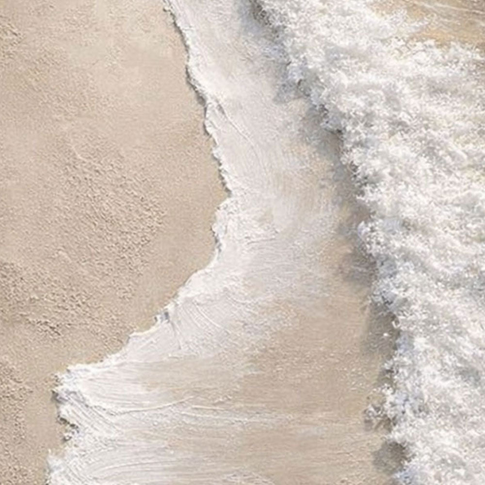 Minimalist Neutral Textured Ocean Beach Wave Canvas Wall Art, Thick Paint Impasto Coastal Landscape Artwork for Modern Home, Beige White Soft Tones Abstract Painting for Living Room Bedroom Office Decor