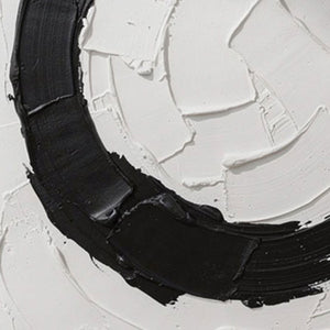 Minimalist Black and White Abstract Circular Impasto Wall Art, Bold Textured Brushstrokes Thick Paint Stacking Knife Marks Modern Geometric Line Decor for Contemporary Spaces
