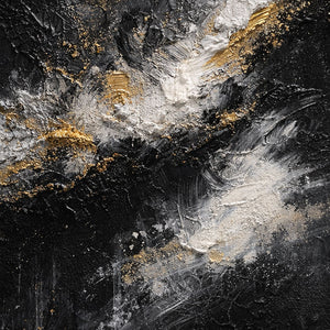 Black Gold White Abstract Textured Impasto Wall Art Modern Minimalist Decorative Painting with Thick Knife Brush Strokes for Contemporary Home Living Room Bedroom Office Hallway Dining Room
