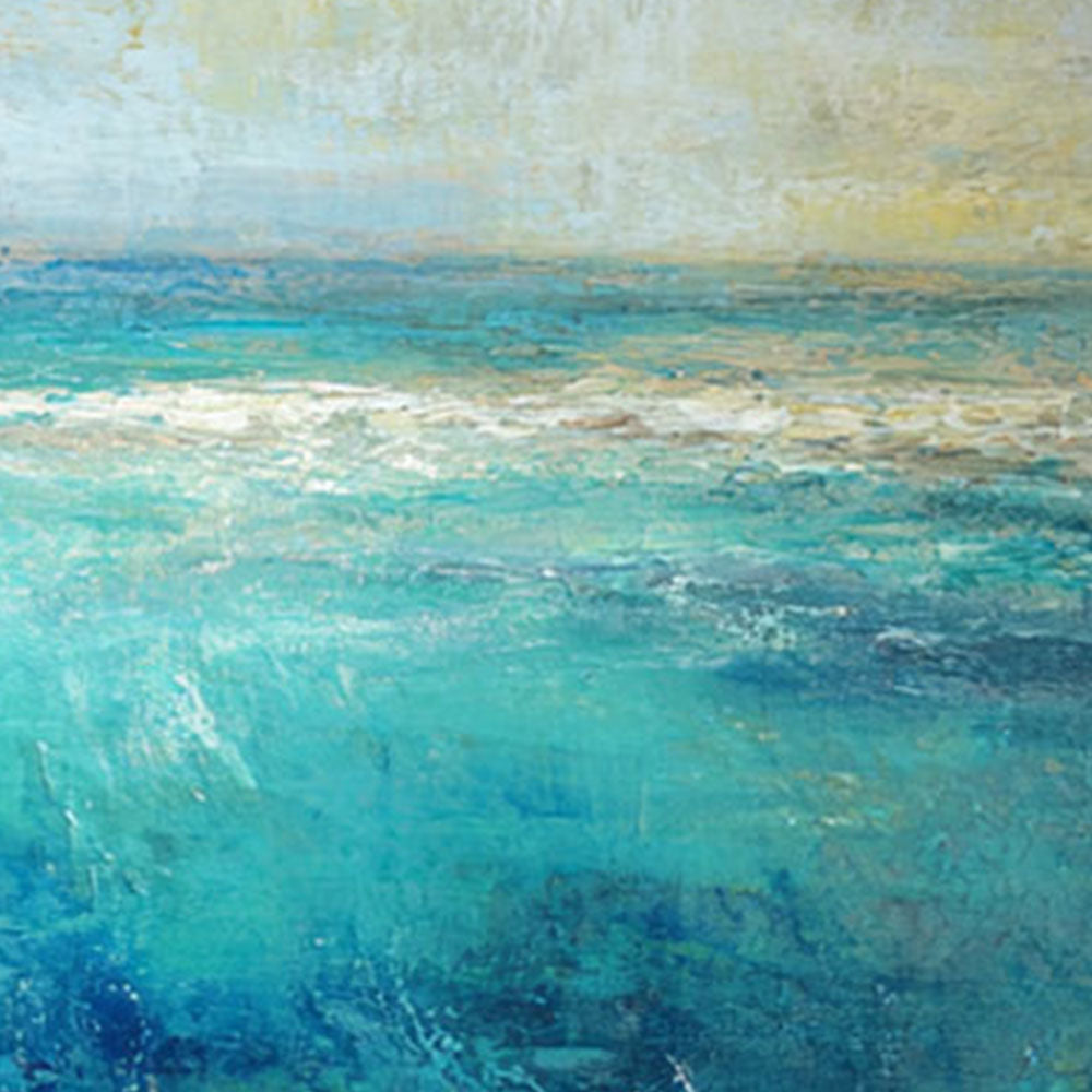 Abstract Coastal Ocean and Sky Textured Wall Art, Blue Green Beige White Impasto Painting, Modern Seascape Artwork for Living Room Bedroom Dining Room Hallway Office Decor