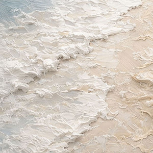 Thick Impasto Ocean and Sky Beach Textured Wall Art, Abstract Coastal Painting with Blue, White, Beige Waves, Calm Modern Framed Seascape Artwork for Living Room Bedroom Office Hallway Dining Room