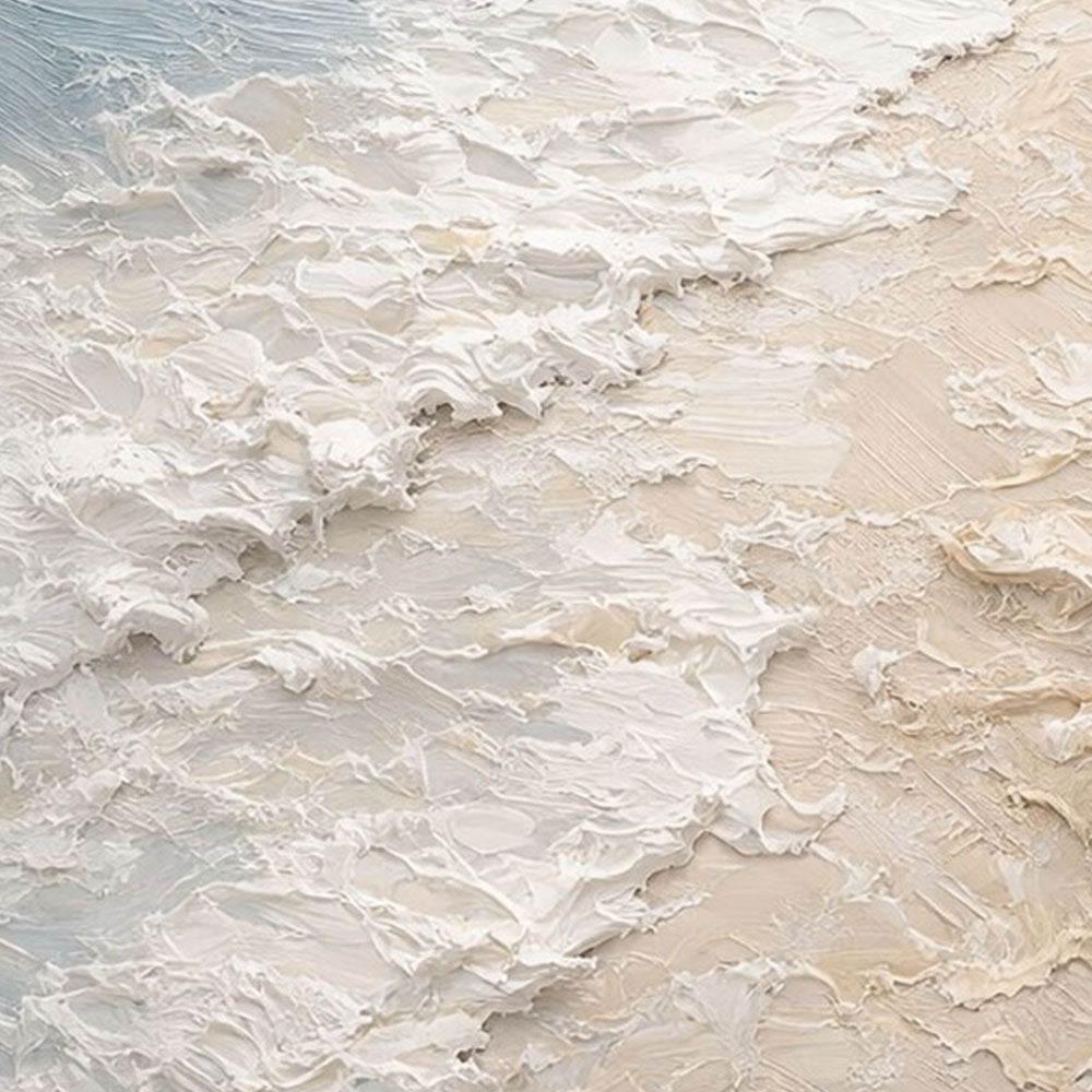 Thick Impasto Ocean and Sky Beach Textured Wall Art, Abstract Coastal Painting with Blue, White, Beige Waves, Calm Modern Framed Seascape Artwork for Living Room Bedroom Office Hallway Dining Room