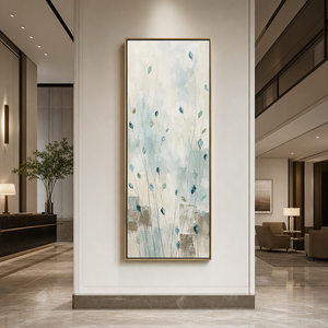 Abstract Teal Blue Beige Brown Botanical Canvas Wall Art Minimalist Floral Stem Nature Painting for Modern Home Decor Living Room Bedroom Office