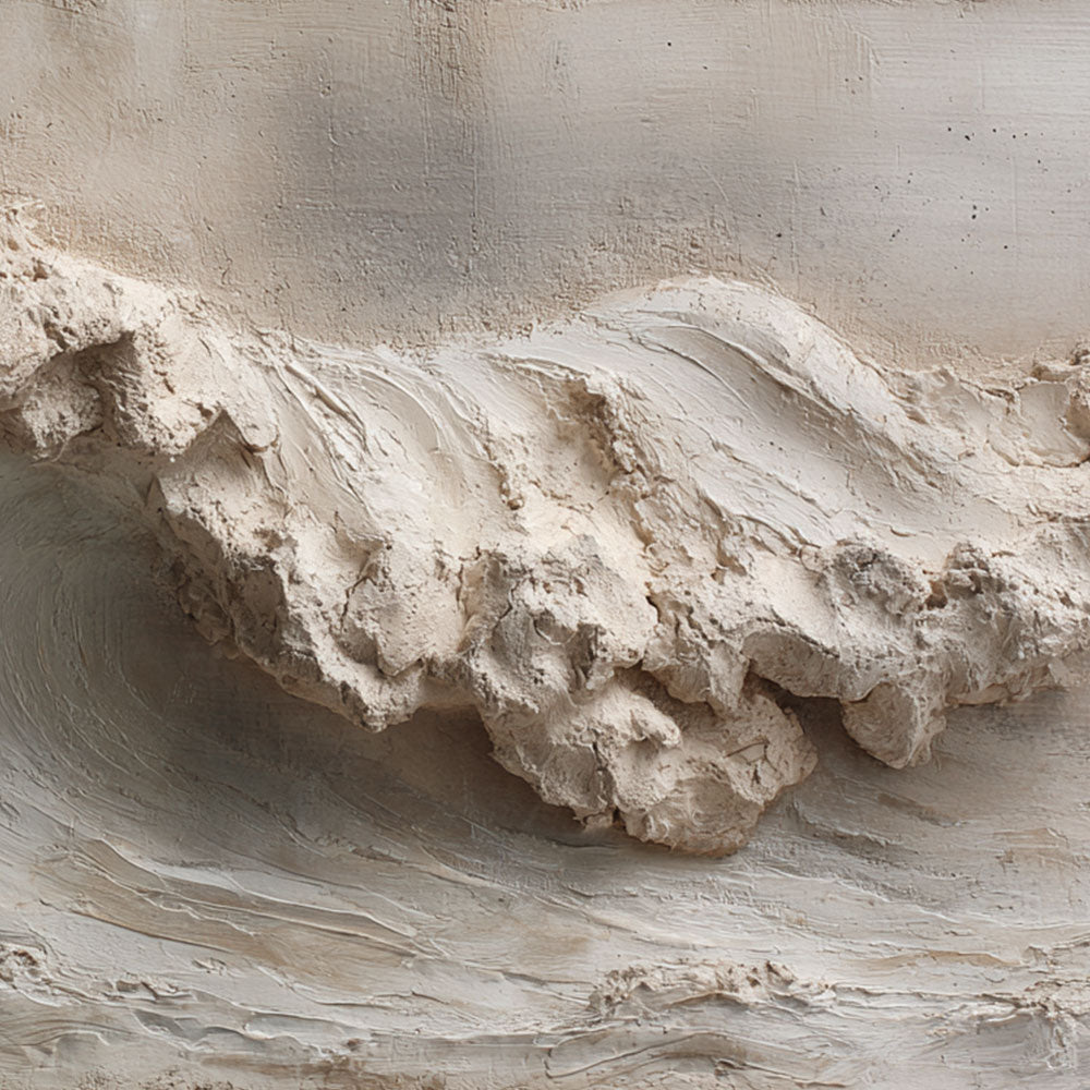 Textured Plaster 3D Relief Abstract Ocean Wave Wall Art Neutral Beige White Light Grey Modern Minimalist Wabi Sabi Stucco Decor for Living Room Bedroom Office Dining Room Hallway