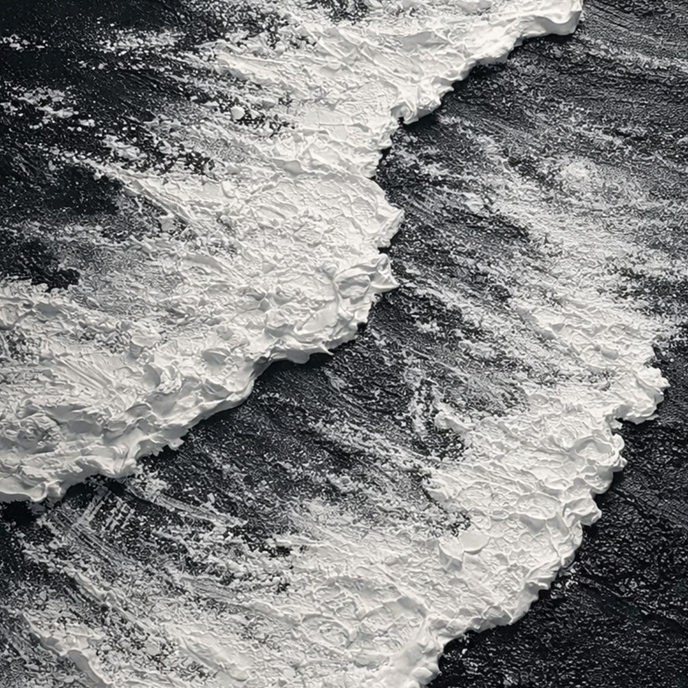 Black and White Textured Abstract Ocean Wave Coastal Minimalist Thick Paint Impasto Wall Art for Modern Living Room Bedroom Dining Room Office Hallway Decor