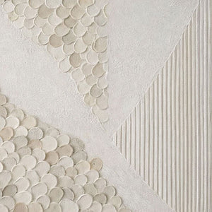 Minimalist Abstract Textured Geometric Wall Art, Neutral Beige White Light Grey Wall Decor with Asymmetrical 3D Relief Circles & Lines, Modern Wabi Sabi Wall Art for Living Room Bedroom Office Dining Room Hallway