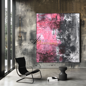 Pink And Black Wall Art | Modern Abstract Art | Minimalist Abstract Art | Abstract Painting For Living Room #DF049