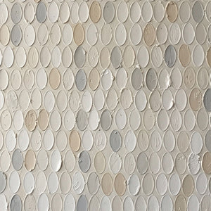 Minimalist Neutral Textured Abstract Oval Dot Impasto Wall Art, Soft White Beige Light Medium Grey Palette, Modern Calm Relaxing Painting for Contemporary Living Room Bedroom Office Dining Hallway Decor