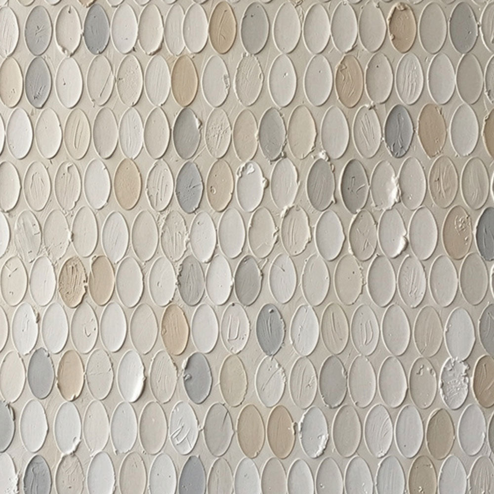 Minimalist Neutral Textured Abstract Oval Dot Impasto Wall Art, Soft White Beige Light Medium Grey Palette, Modern Calm Relaxing Painting for Contemporary Living Room Bedroom Office Dining Hallway Decor