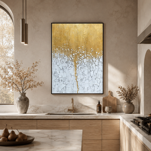 Gold And White Textured Abstract Vertical Wall Art For Living Room