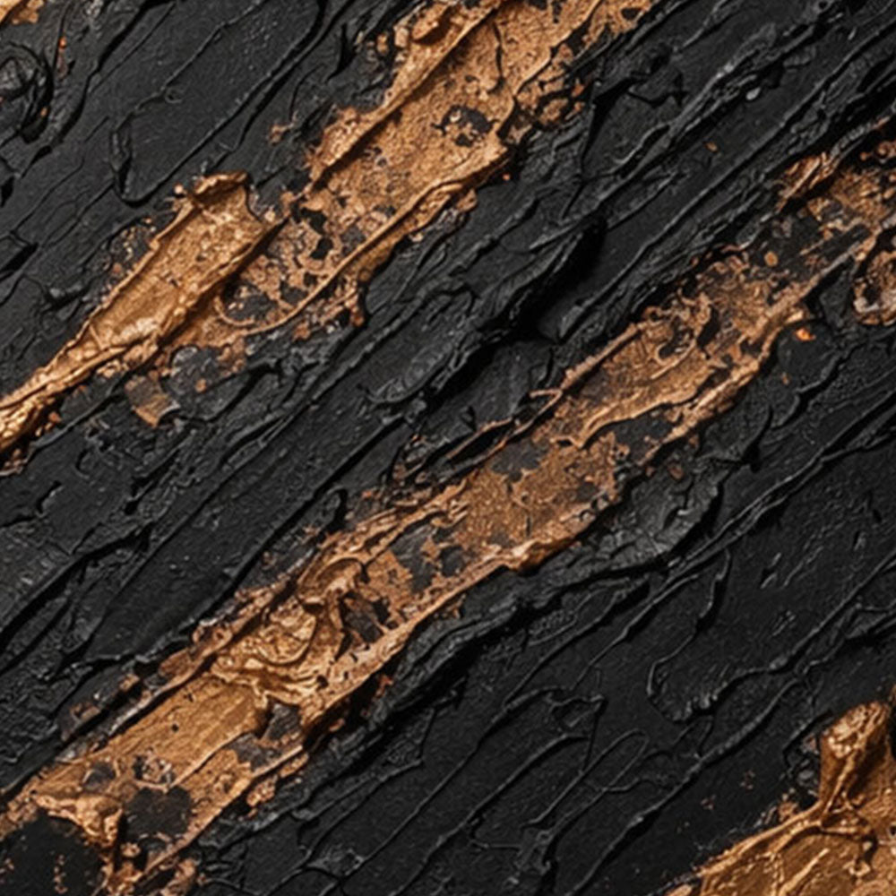 Black and Gold Abstract Impasto Textured Wall Art, Luxury Thick Paint Stacking Knife Marks Diagonal Lines Artwork, Modern Minimalist Canvas Decor for Office Hallway Dining Room Bedroom Living Room