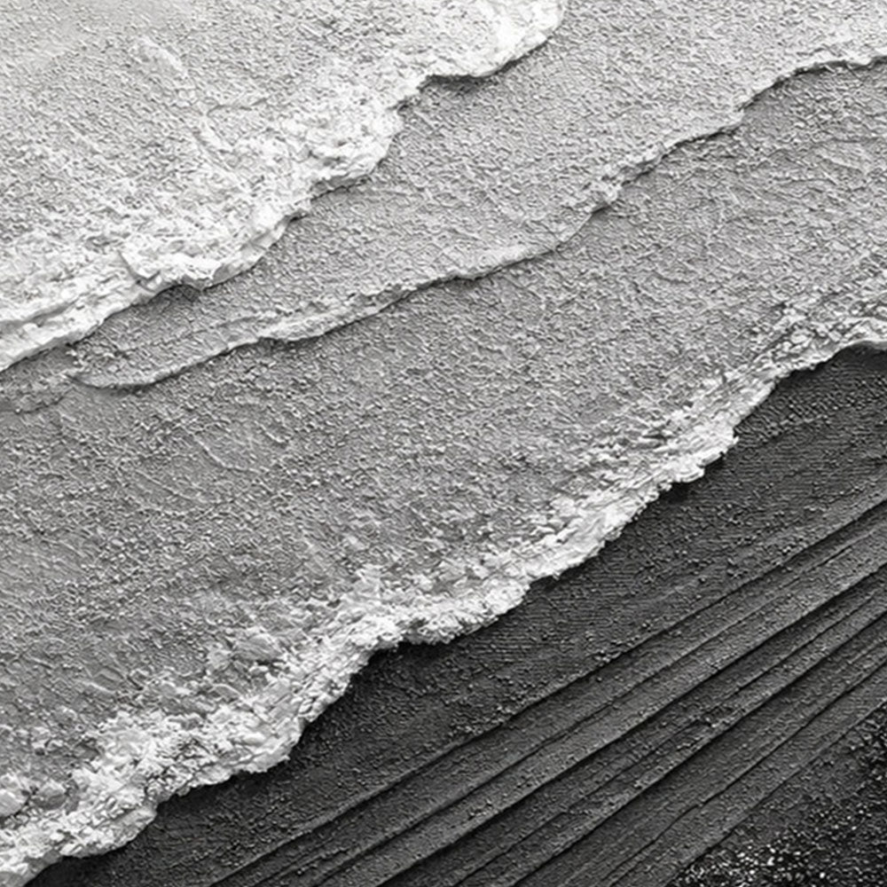 Black and White Abstract Textured Ocean Wave Wall Art Minimalist Monochrome Thick Knife Paint Coastal Scene Canvas Artwork for Modern Home Decor