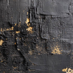 Modern Black and Gold Abstract Textured Wall Art, Thick Impasto Dark Luxury Canvas Painting, Heavy Knife Marks Bold Gold Accent Details Monochrome Rich Tone Artwork for Living Room Bedroom Office Dining Room Hallway