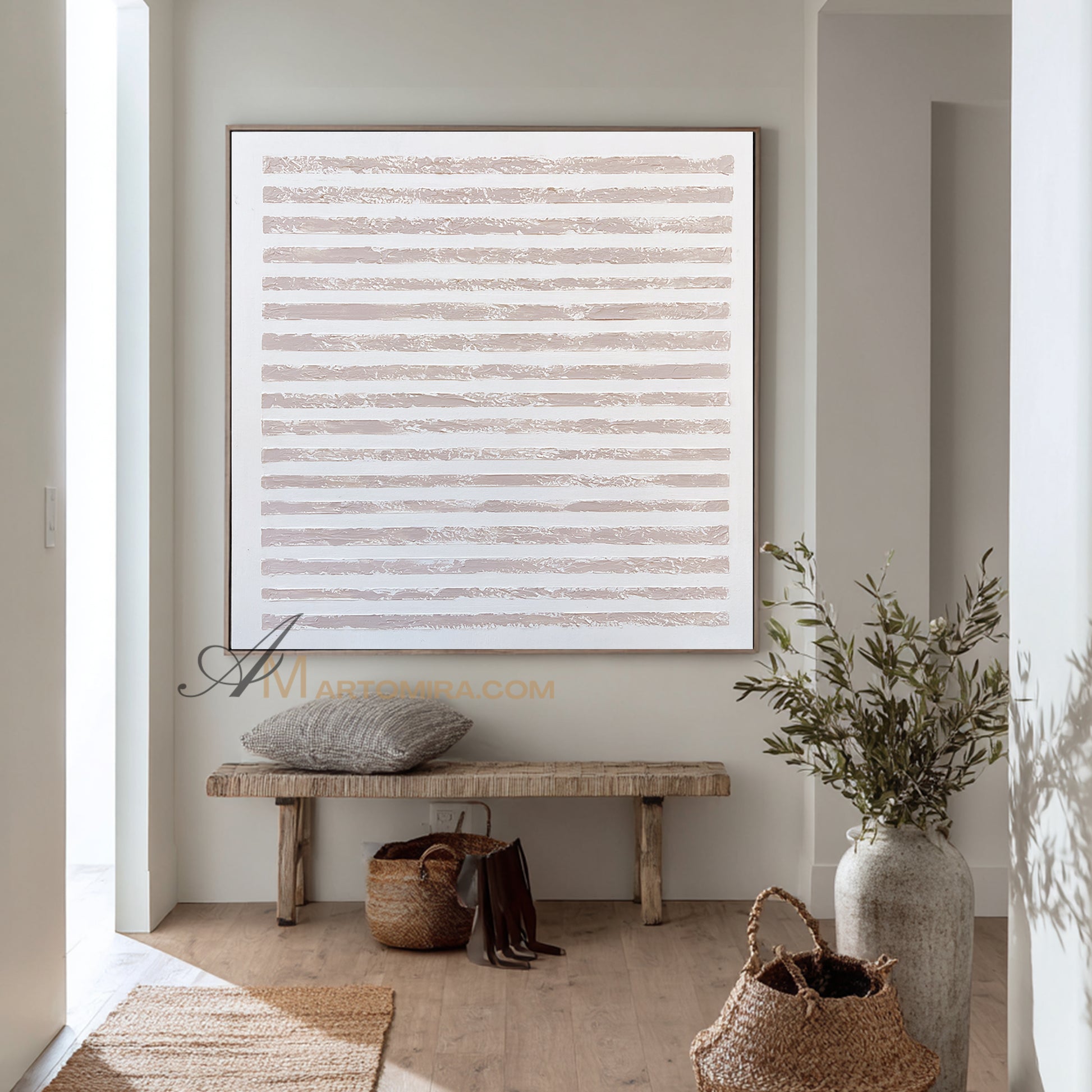 Wabi-Sabi Minimalist Neutral Abstract Art | Textured Line Painting on Canvas | Beige Modern Wall Art | Minimal Aesthetic Home Decor #WB001