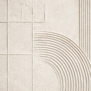 Neutral Beige White Geometric Lines Abstract Textured Minimalist Plaster Wall Art for Modern Living Room Bedroom Office Dining Hallway Home Decor