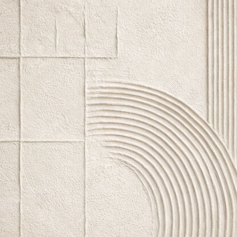 Neutral Beige White Geometric Lines Abstract Textured Minimalist Plaster Wall Art for Modern Living Room Bedroom Office Dining Hallway Home Decor