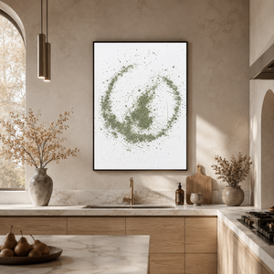Abstract Minimalist Green and White Textured Vertical Wall Art for Living Room