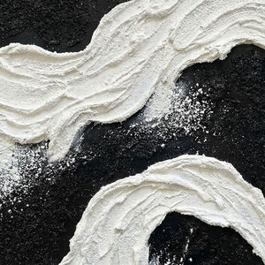 Black and White Abstract Textured Impasto Wave Wall Art Modern Minimalist Thick Paint Stacking Bold Contrast Non-Representational Canvas Artwork for Living Room Bedroom Office Home Decor