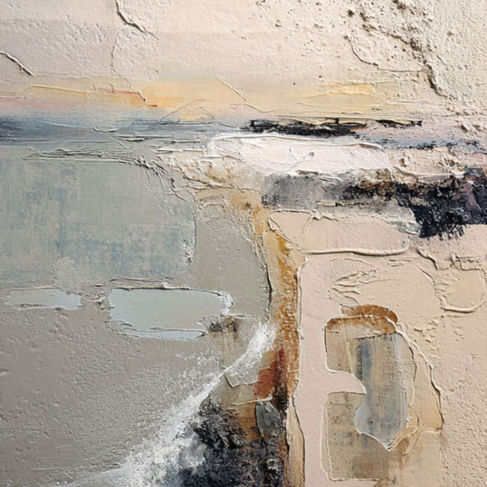 Abstract Neutral Landscape Textured Wall Art - Thick Knife Brush Stroke Minimalist Coastal Scene for Living Room Office Bedroom Dining Room Hallway
