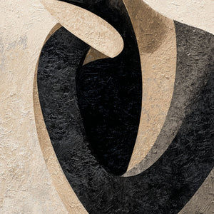 Modern Abstract Geometric Portrait Black Beige Medium Grey Figure Textured Canvas Wall Art Neutral Minimalist Figurative Artwork for Home Office Living Room Bedroom Decor