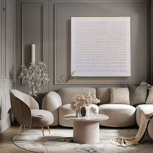 Wabi-Sabi Minimalist White Textured Painting | Modern Geometric Grid Canvas | Serene Abstract Wall Art | Minimal Home Decor