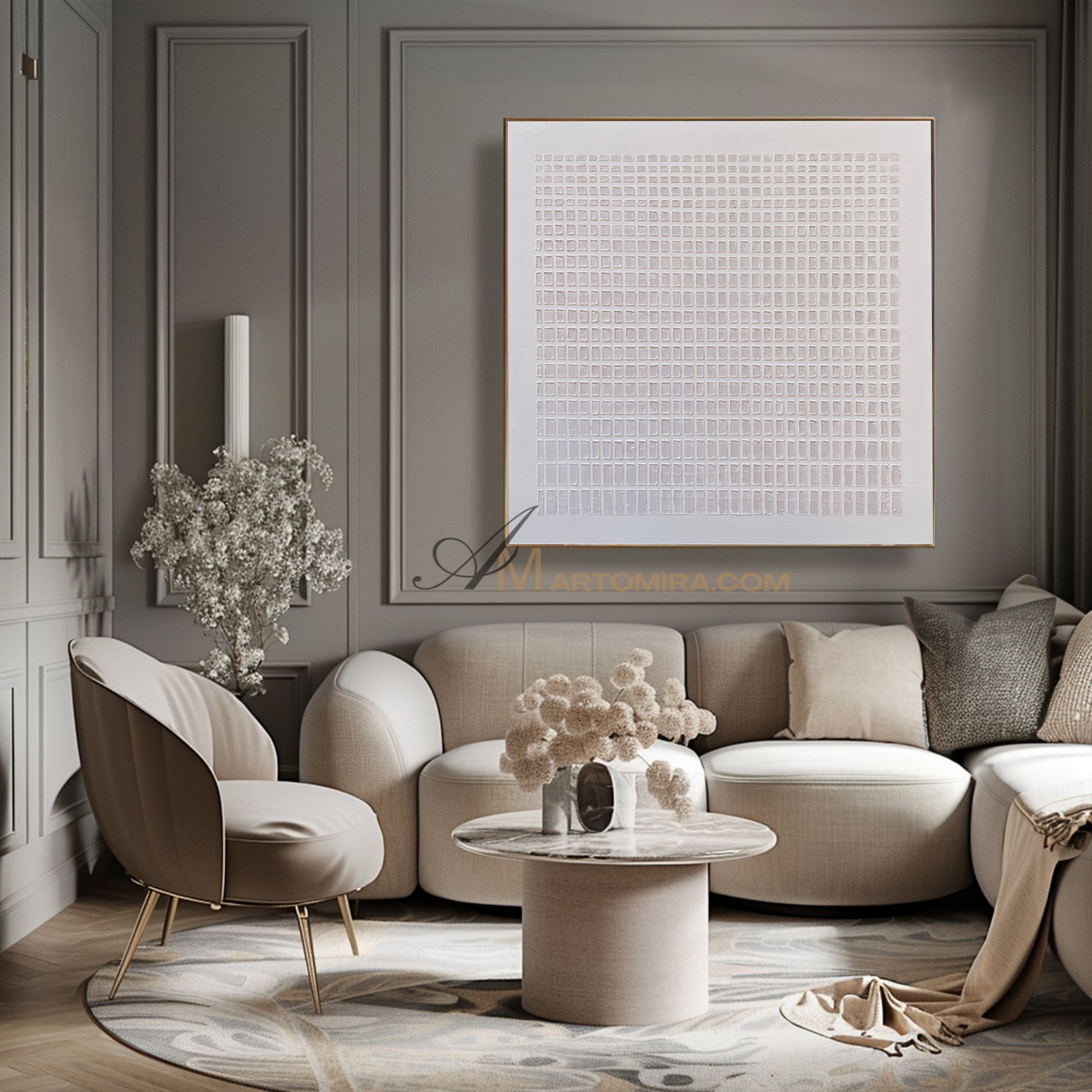 Wabi-Sabi Minimalist White Textured Painting | Modern Geometric Grid Canvas | Serene Abstract Wall Art | Minimal Home Decor