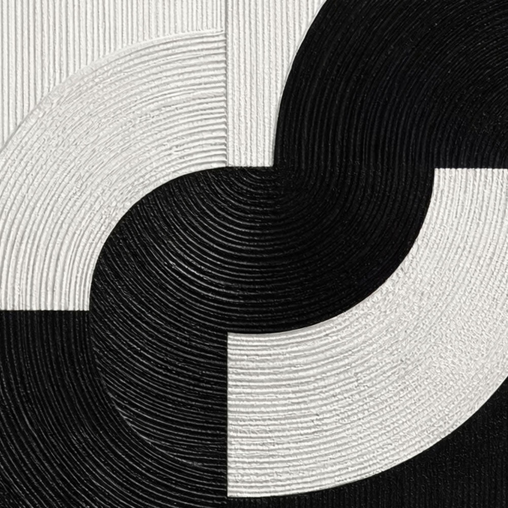 Modern Black and White Geometric Abstract Textured Wall Art, High Contrast Minimalist Block and Curve Design, Thick Monochrome Raised Canvas Artwork for Living Room Bedroom Office Dining Room Hallway