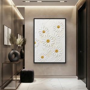 White and Gold Flower and Tree Textured Acrylic-Style 3D Relief Vertical Wall Art for Living Room Bedroom