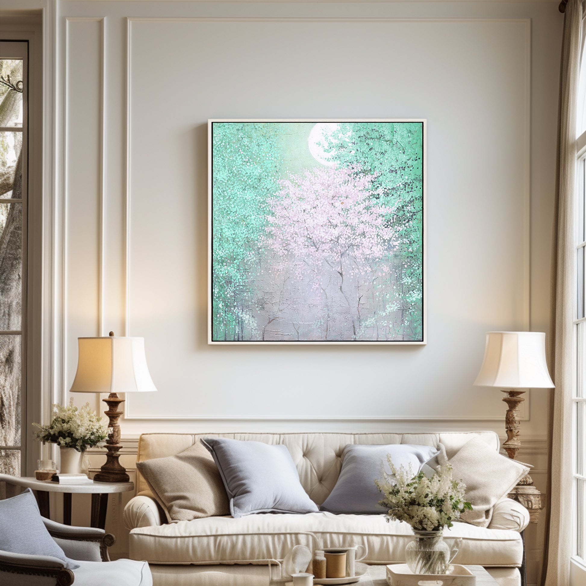 Paintings Of Trees | Green Wall Art | Landscape Canvas Painting | Contemporary Wall Decor #DF015