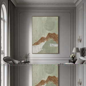 Sage Green Terracotta Abstract Textured Mixed Media Vertical Wall Art for Dining Room Living Room