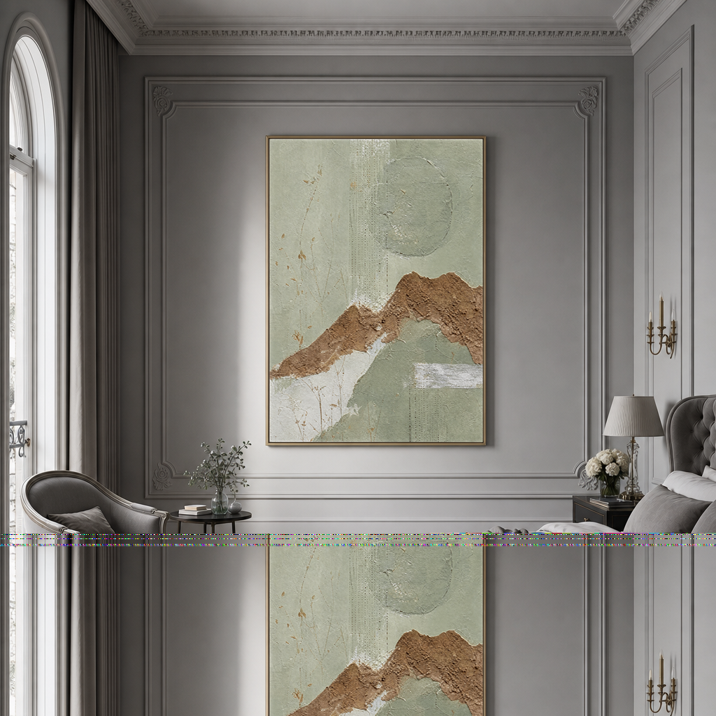 Sage Green Terracotta Abstract Textured Mixed Media Vertical Wall Art for Dining Room Living Room