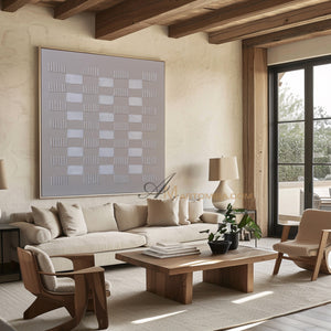 Wabi-Sabi Minimalist Textured Grid Painting | Neutral Abstract Canvas Art | Beige Geometric Wall Art | Modern Aesthetic Home Decor #WB002