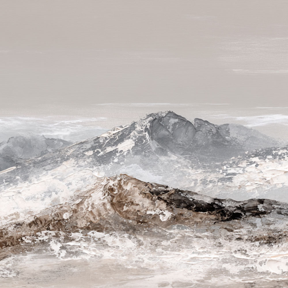Serene Neutral Toned Mountain Range Stylized Landscape Framed Canvas Wall Art Textured Impasto Style for Modern Minimalist Rustic Home Decor Office Living Room Bedroom Dining Hallway