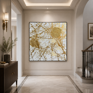 Elegant Gold and White Abstract Textured Wall Art - Modern Minimalist Impasto Painting with Thick Knife Marks, Perfect for Contemporary Living Room, Bedroom, Dining Room, Hallway, Office Interior Design