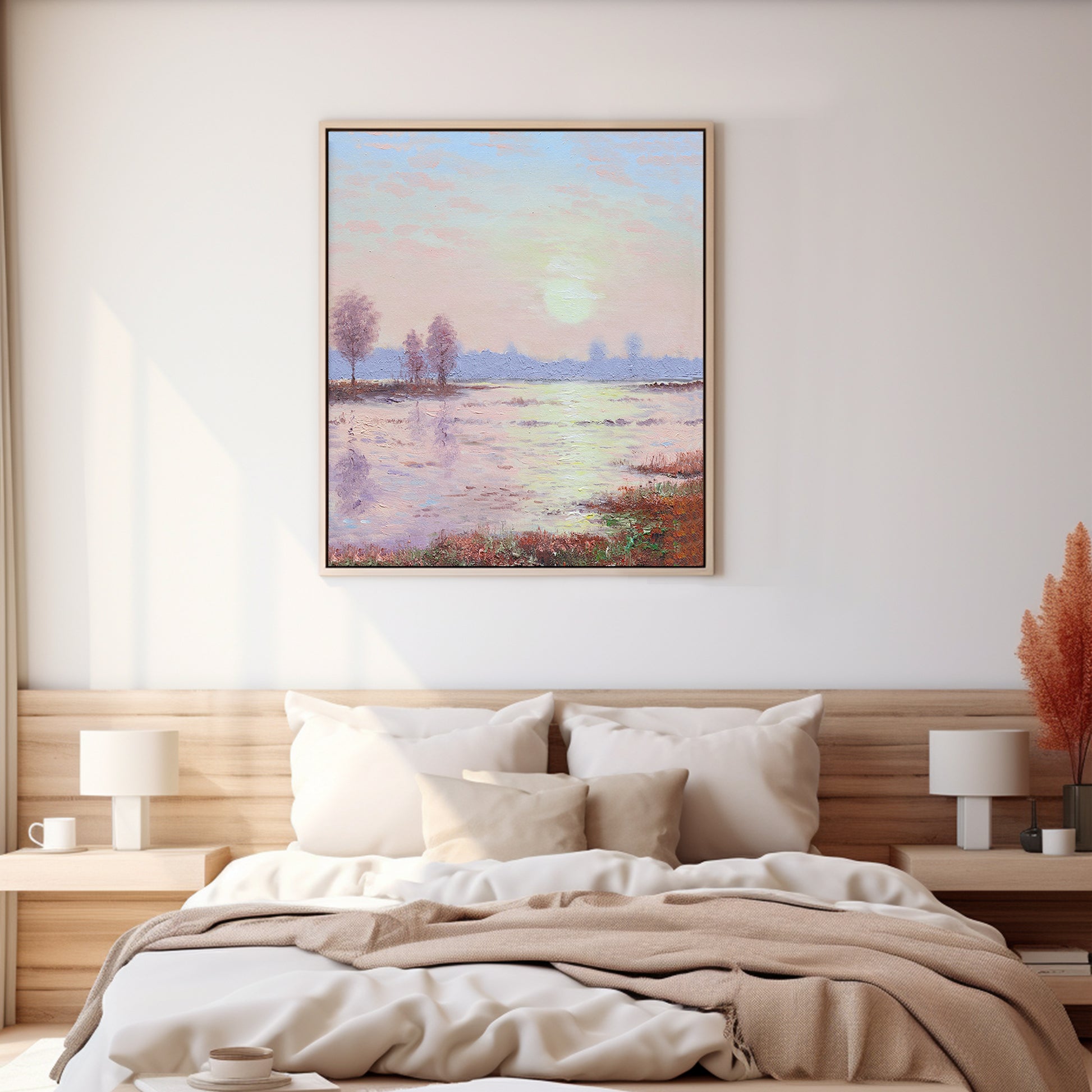 Landscape Wall Art | Pink Wall Art | Sunset Canvas Painting | Landscape Canvas Oil Painting #DF011