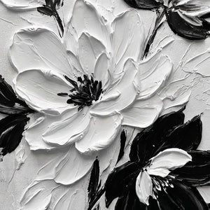 Black and White Textured Floral Wall Art Abstract Thick Paint Impasto Flower Painting Modern 3D Floral Artwork for Living Room Bedroom Dining Room Office Home Decor