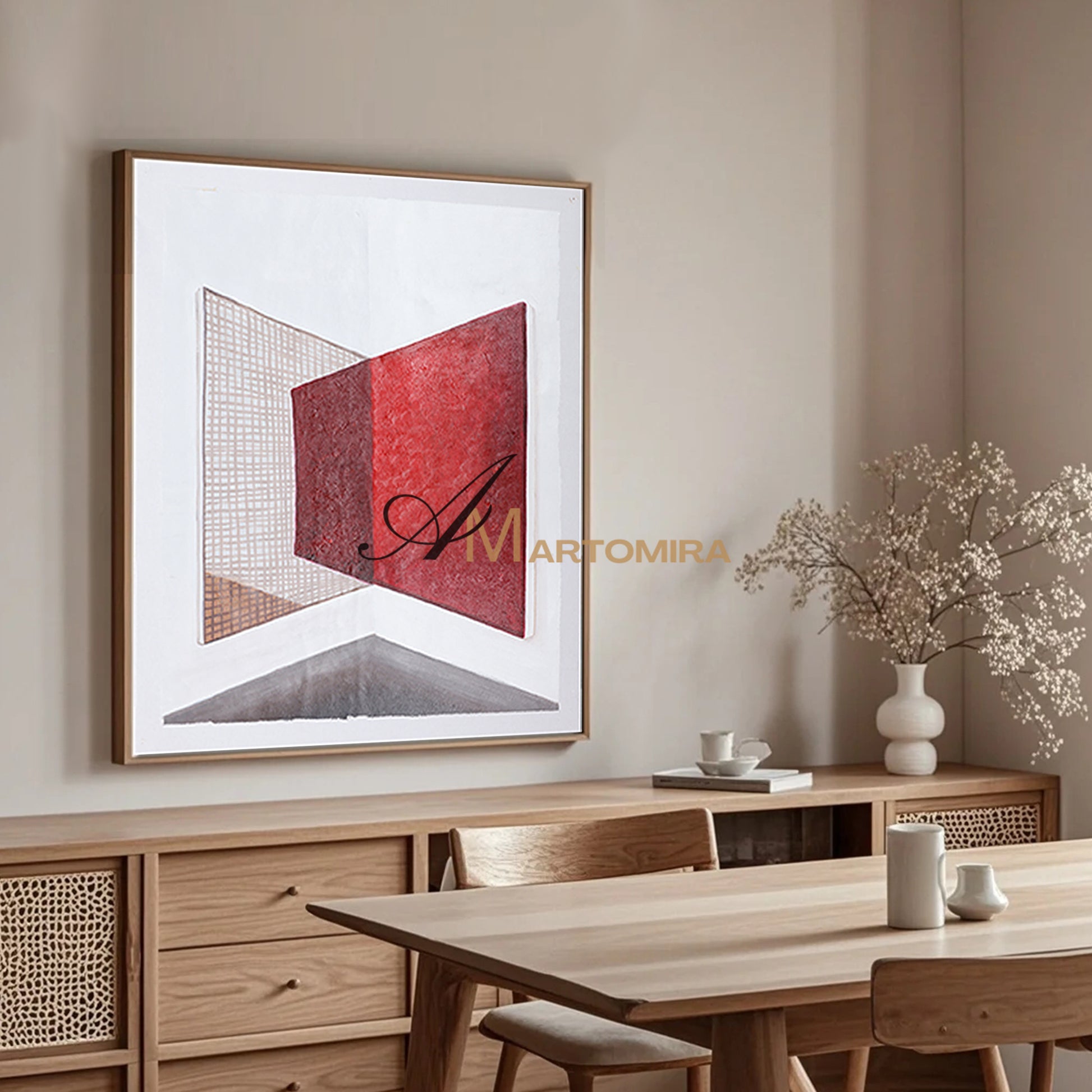 Red And White Wall Art | Abstract Geometric Art | Minimalist Abstract Art #DF017