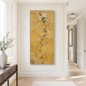 Golden Mustard Floral Vine with Impasto Texture in hallway